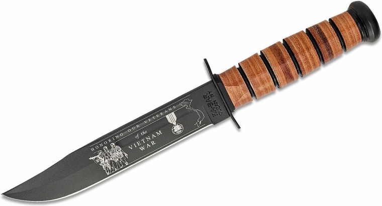 Ka-Bar U.S. Army Vietnam herdenkingsgevechtsmes 17,8 cm, zwart, lederen handgreep, lederen schede