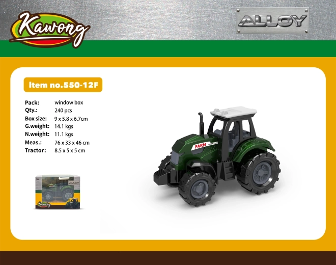 Metalen tractor 8,5 cm met vrijloopwielen