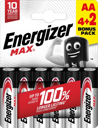 Energizer Max AA alkaline batterijen 6 stuks (4+2 gratis)