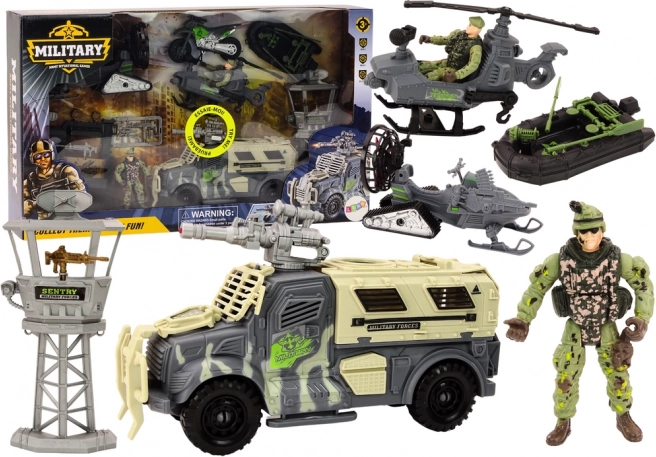 Militaire set met gevechtsvoertuig en helikopter