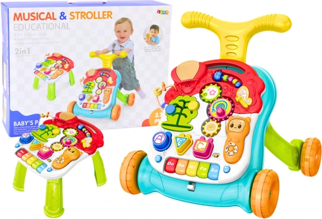 Interactieve loopwagen en educatief tafeltje 2-in-1 met licht en geluid