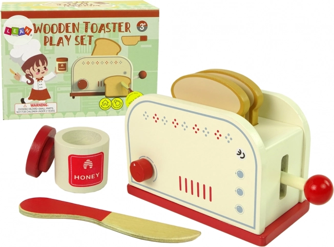 Houten broodrooster met keukentoebehoren voor kinderen