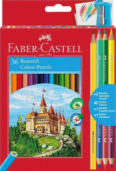 Faber-Castell kleurpotloden 36 stuks + puntenslijper, potlood en duo-kleurpotloden