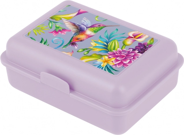 Paarse lunchbox met kolibrie ontwerp