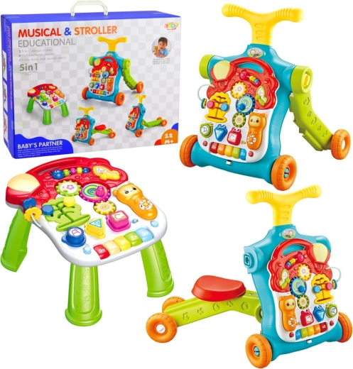 Multifunctionele looptrainer 5-in-1 met afneembaar interactief paneel, loopfiets, step en educatieve tafel