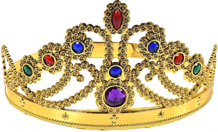 Gouden carnavalskroontje voor een prinses met edelstenen - 1 stuk