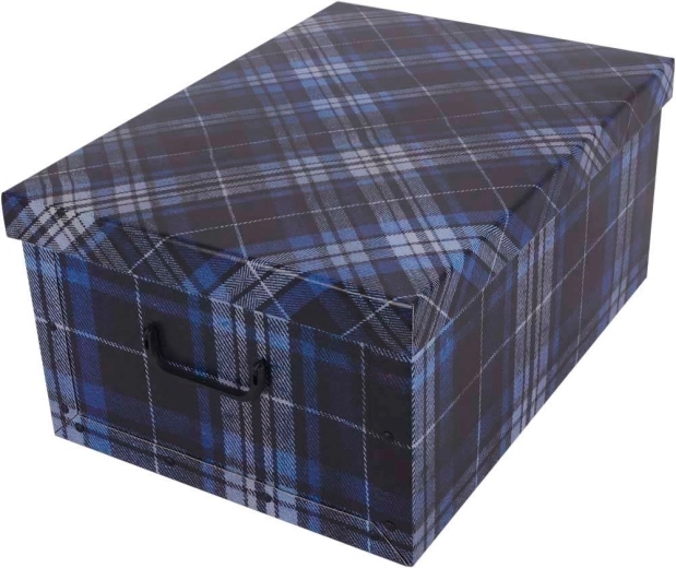Kartonnen opbergbox MAXI blauw Schotse ruit