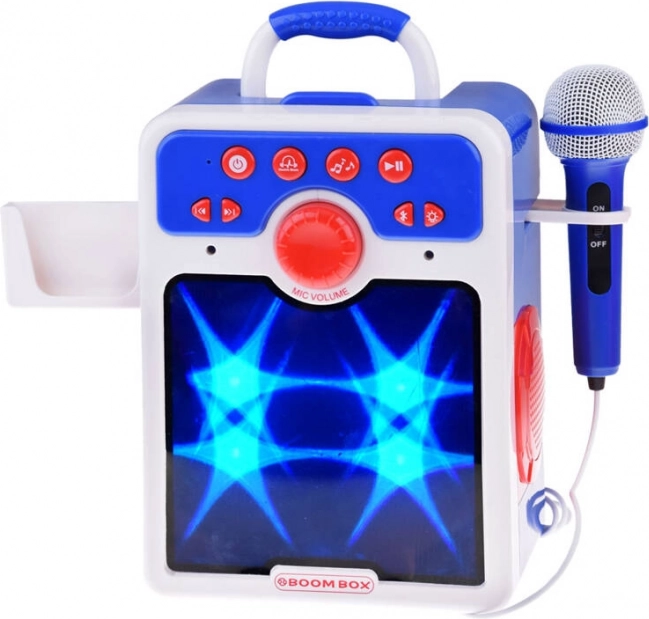 Blauwe karaoke-boombox voor kinderen met microfoon