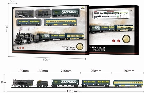 Treinset met stoomlocomotief en wagons