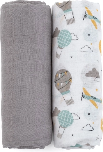 Petite&Mars bamboe mousseline doeken 2 stuks Misty Grey Planes 120 × 120 cm