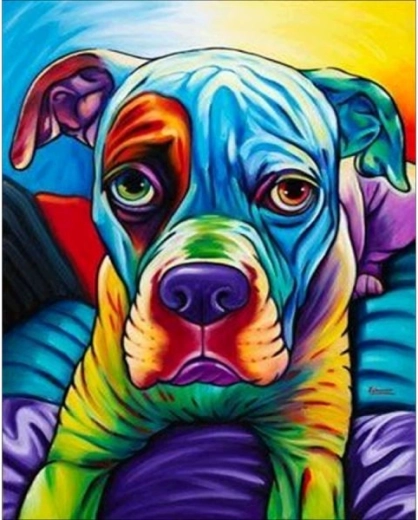 Diamantschilderen – kleurrijke hond 30 × 40 cm - 1 stuk