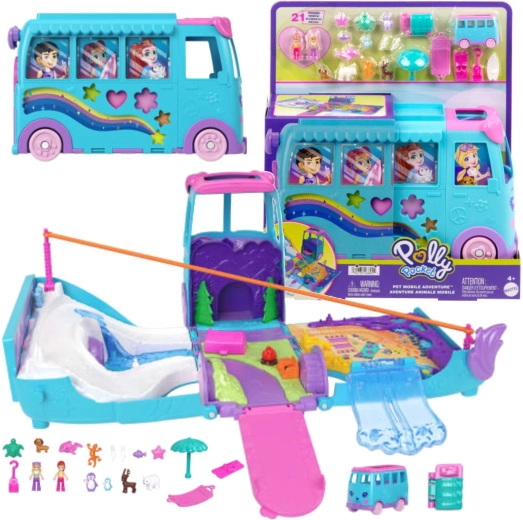 Polly Pocket reisvoertuig voor avonturen met 2 poppetjes en accessoires