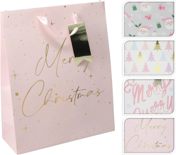 Cadeauzak kerst roze L 32 × 26 × 10 cm, mix van decoraties