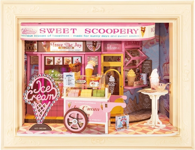 RoboTime 3D houten bouwpakket in lijst Sweet Scoopery ijssalon