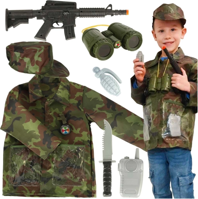 Kinder camouflage soldatenkostuum met verkleedset 3-8 jaar