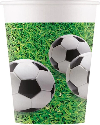 Papieren bekers Voetbal 200 ml, 8 stuks