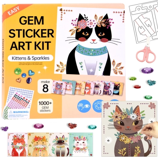 Diamantstickers knutselen met kittens en glitters – creatieve set met 8 afbeeldingen