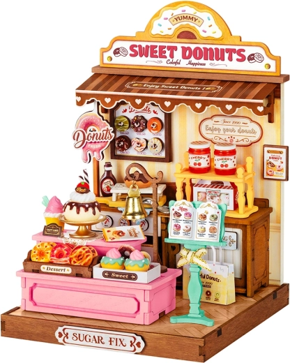 RoboTime 3D houten miniatuurhuisje donutwinkel