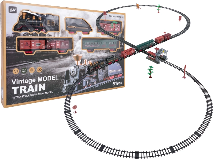 retro treintje met rook, licht en geluiden