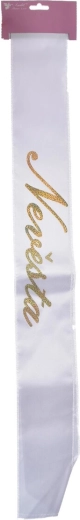 Satijnen sjerp bruid wit/goud