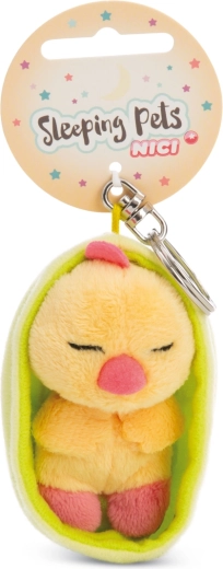 Pluche sleutelhanger NICI Sleeping Pets slapend kuikentje in groene etui 12 cm