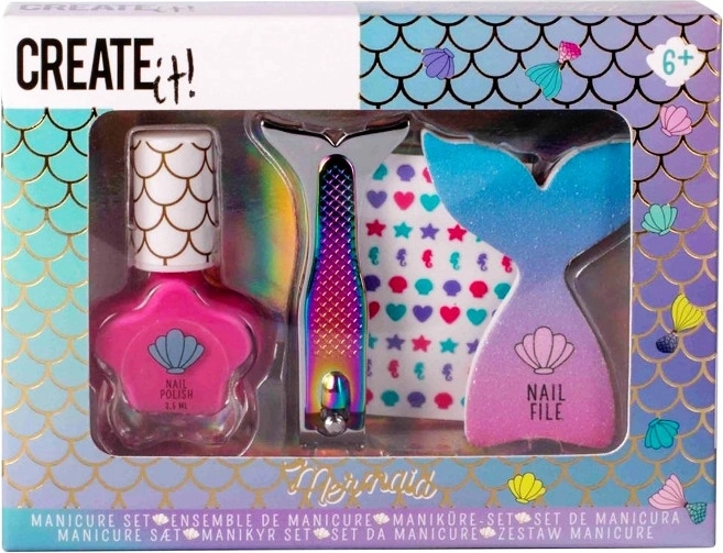 Create It! zeemeerminmanicure – kinderset voor nagels met roze lak en stickers