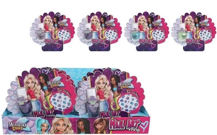 Mermaid Stars kinderset voor nageldecoratie 4× 5 ml (nagellakjes, stickers en ringen)