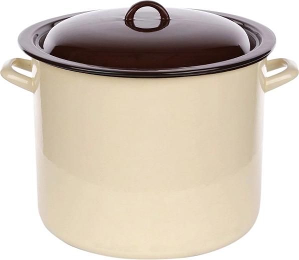 Silesia Rybnik geëmailleerde pan met deksel 16,6 l crème met donkere binnenkant, 30 cm