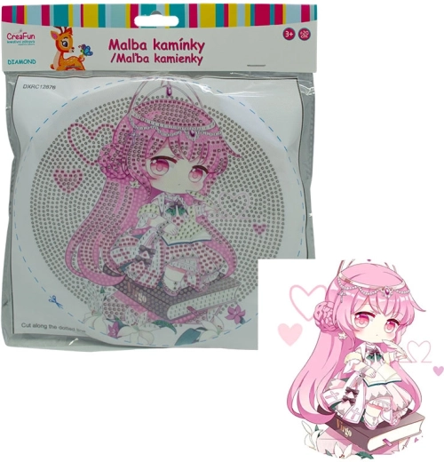 Diamant schilderen met lijst – pop in roze, 20 cm