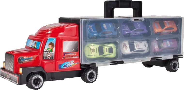 Vrachtwagen met metalen autootjes