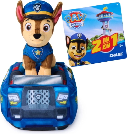 paw patrol chase 2-in-1 pluchen autootje met hondje 20 cm