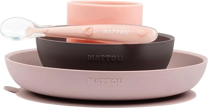 Nattou siliconen eetset 4-delig roze-paars (BPA-vrij)