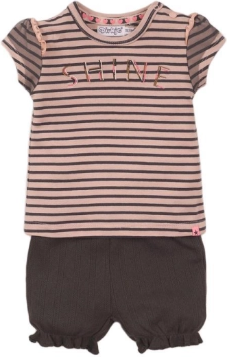 Dirkje tweedelige set T-shirt en short shine, streep, roze en grijs
