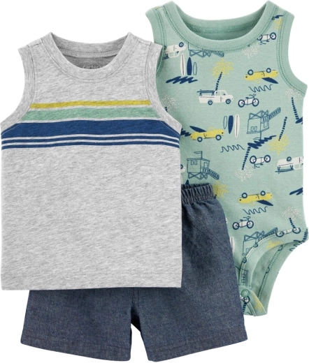 Carter's 3-delige set voor pasgeborenen: mouwloze romper, hemdje en short Grey Cars