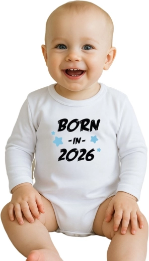Babybody met print NEW BABY Born in 2026, lange mouw