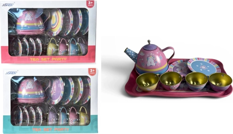 Kleurrijke theeservies set voor kinderen met eenhoornmotief