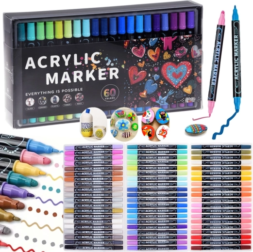Dubbelzijdige acryl waterbestendige markers – 60 kleuren