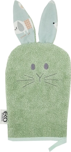 EKO katoenen washandje met oortjes bunny olive green 20 × 15 cm