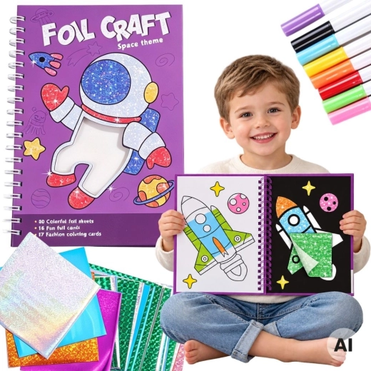 Woopie creatieve set met folies en kleurplaten ruimte 121 onderdelen