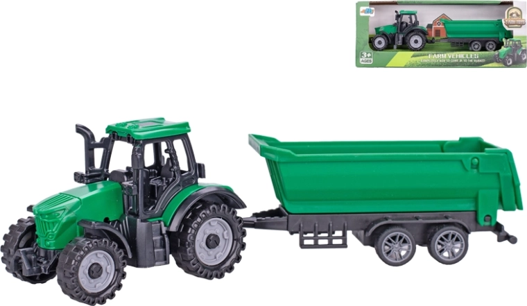 Plastic tractor met aanhanger 18 cm