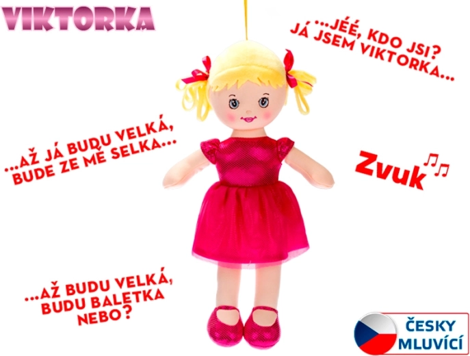 Lappenpop Viktorka 32 cm, pratend en zingend, donkerroze