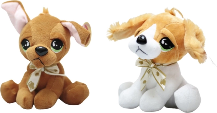 Pluchen hondje met grote ogen en strik