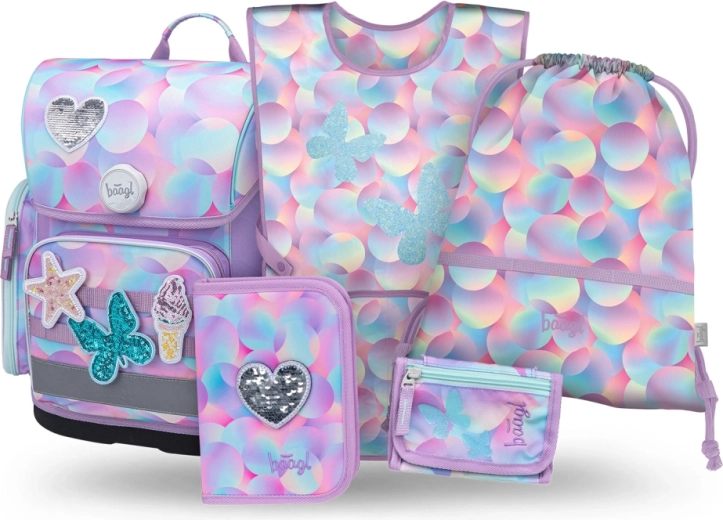 Baagl schoolset 5 stuks Ergo Candy – schooltas, etui, zak, schort en portemonnee