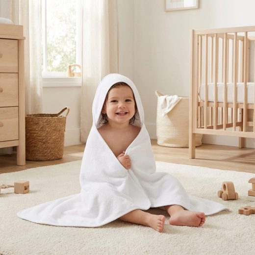 Baby badstof badcape met capuchon NEW BABY 100 × 100 cm wit
