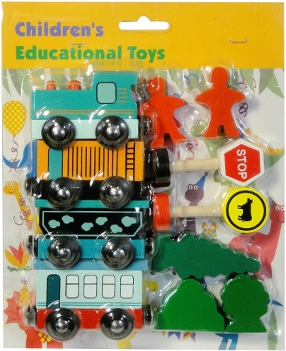 Houten treinset met wagonnetjes en accessoires