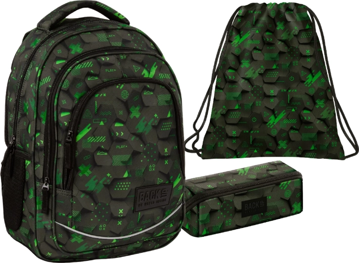 Voordelige schoolset BackUP Datastream 3-in-1 – rugzak, etui en gymtas
