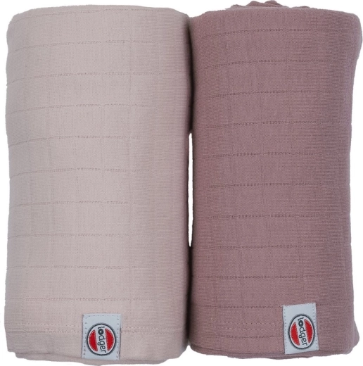 Lodger Swaddler Solid katoenen inbakerdoek Powder/Rose 110 × 110 cm (2 stuks)