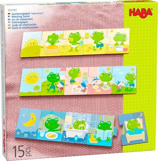 Haba houten puzzels Kikkers dag 3×5 stukjes