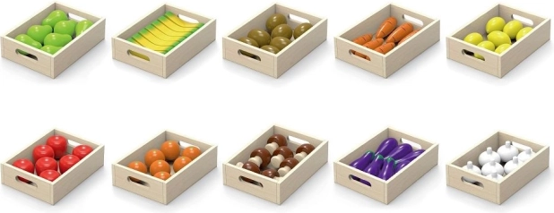 Houten fruit en groenten in doosjes Viga