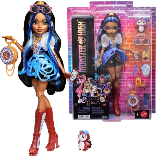 Monster High Robecca Steam pop 28 cm met accessoires en huisdiertje